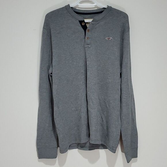hollister large grey henley long sleeve sweater - Picture 2 of 8